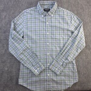 Bonobos Stretch Shirt Medium Slim Fit Green Blue Check Long Sleeve Button Down